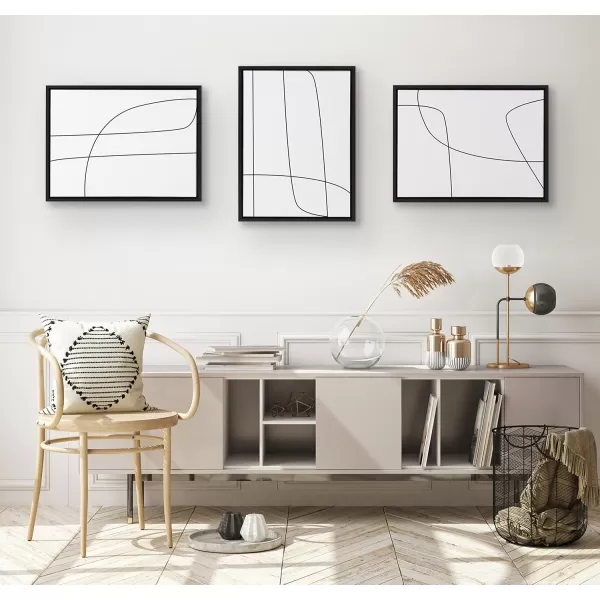 Kate and Laurel Sylvie Modern Line Abstract Black and White Framed Canvas Wall Art Set by The Creative Bunch Studio 3 Piece Set 18x24 Black Decorative Abstract Wall DcorBlack