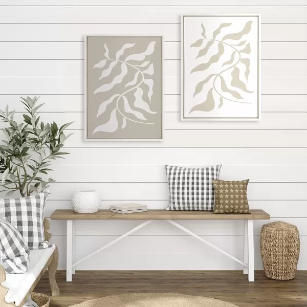 Kate and Laurel Sylvie Modern Matisse Inspired Botanical White on Beige and Beige on White Framed Canvas Set by The Creative Bunch Studio 2 Piece Set 18x24 White Modern Neutral Beige Wall Dcor Set