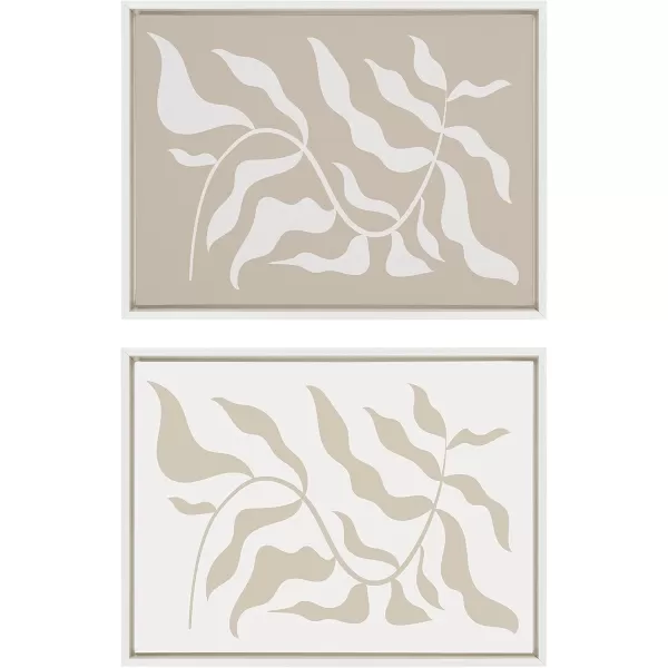 Kate and Laurel Sylvie Modern Matisse Inspired Botanical White on Beige and Beige on White Framed Canvas Set by The Creative Bunch Studio 2 Piece Set 18x24 White Modern Neutral Beige Wall Dcor Set