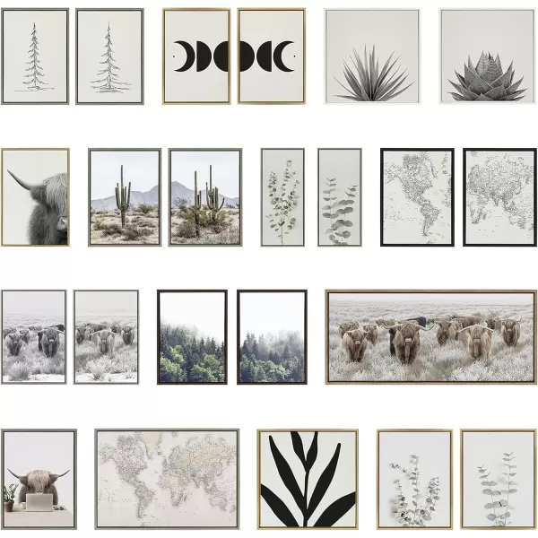 Kate and Laurel Sylvie Modern Matisse Inspired Botanical White on Beige and Beige on White Framed Canvas Set by The Creative Bunch Studio 2 Piece Set 18x24 White Modern Neutral Beige Wall Dcor Set
