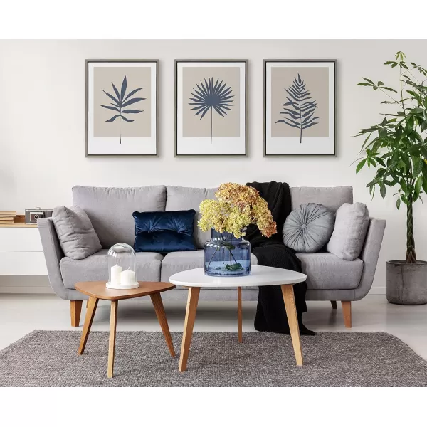 Kate and Laurel Sylvie Muted Tan and Blue Colorblock Botanical Fern Framed Canvas Wall Art by The Creative Bunch Studio 18x24 White Decorative Simple Plant Art for WallGray