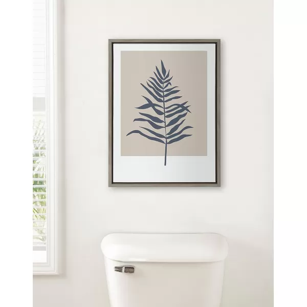 Kate and Laurel Sylvie Muted Tan and Blue Colorblock Botanical Fern Framed Canvas Wall Art by The Creative Bunch Studio 18x24 White Decorative Simple Plant Art for WallGray