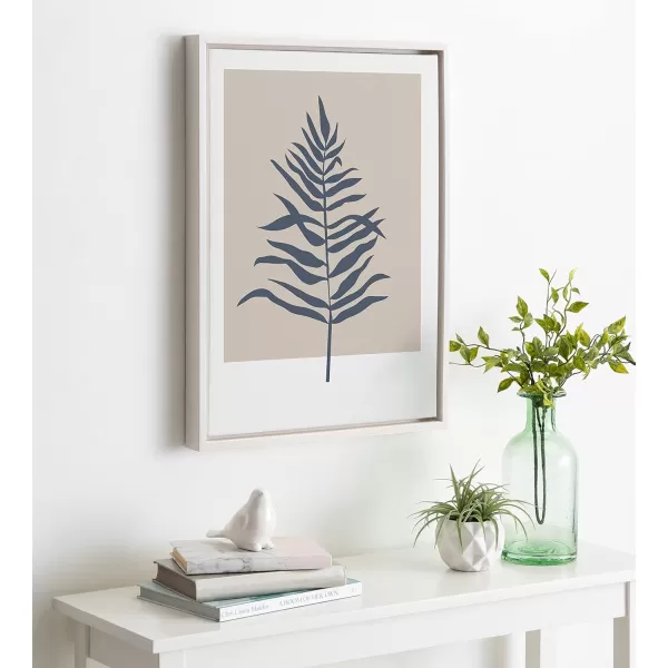 Kate and Laurel Sylvie Muted Tan and Blue Colorblock Botanical Fern Framed Canvas Wall Art by The Creative Bunch Studio 18x24 White Decorative Simple Plant Art for WallWhite