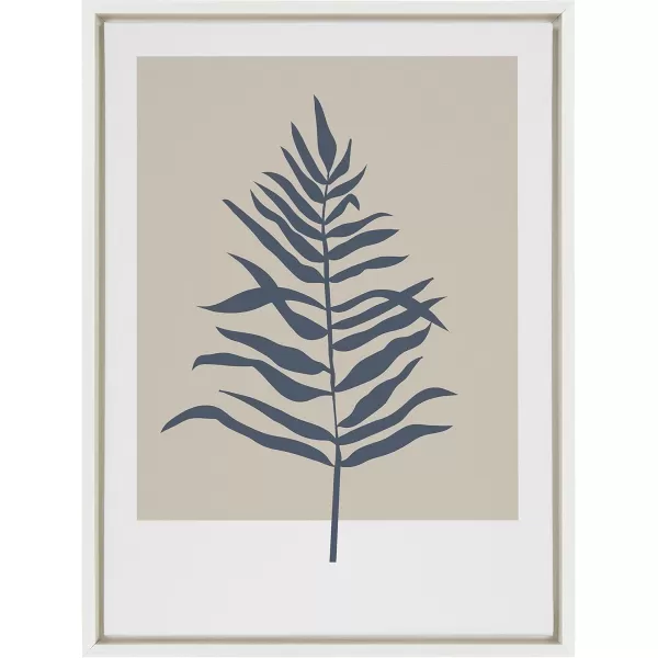 Kate and Laurel Sylvie Muted Tan and Blue Colorblock Botanical Fern Framed Canvas Wall Art by The Creative Bunch Studio 18x24 White Decorative Simple Plant Art for WallWhite