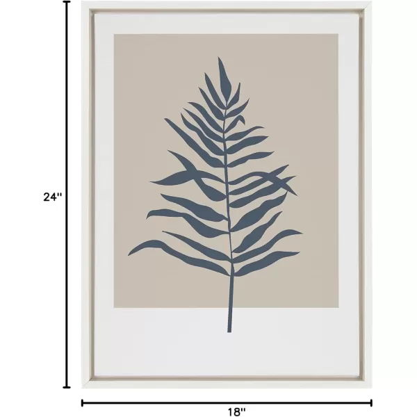 Kate and Laurel Sylvie Muted Tan and Blue Colorblock Botanical Fern Framed Canvas Wall Art by The Creative Bunch Studio 18x24 White Decorative Simple Plant Art for WallWhite