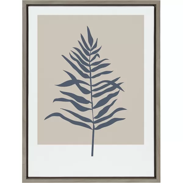 Kate and Laurel Sylvie Muted Tan and Blue Colorblock Botanical Fern Framed Canvas Wall Art by The Creative Bunch Studio 18x24 White Decorative Simple Plant Art for WallGray