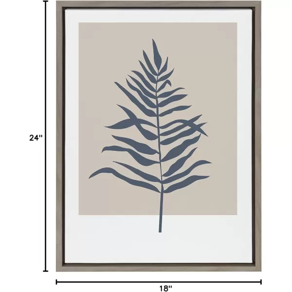 Kate and Laurel Sylvie Muted Tan and Blue Colorblock Botanical Fern Framed Canvas Wall Art by The Creative Bunch Studio 18x24 White Decorative Simple Plant Art for WallGray