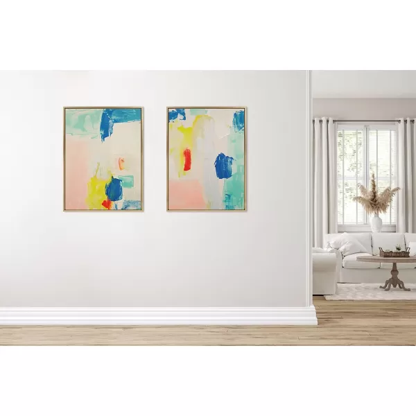 Kate and Laurel Sylvie Pop of Color I Framed Canvas Wall Art by Amy Lighthall 28x38 Gold Modern Abstract Painted Brushstrokes Art for WallGold