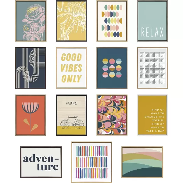 Kate and Laurel Sylvie Simple Shapes in Soft Colors Framed Canvas Wall Art Set by Apricot and Birch Set of 3 two 16x20 and one 23x33 Natural Finish Frames Decorative Abstract Art Set for Wall