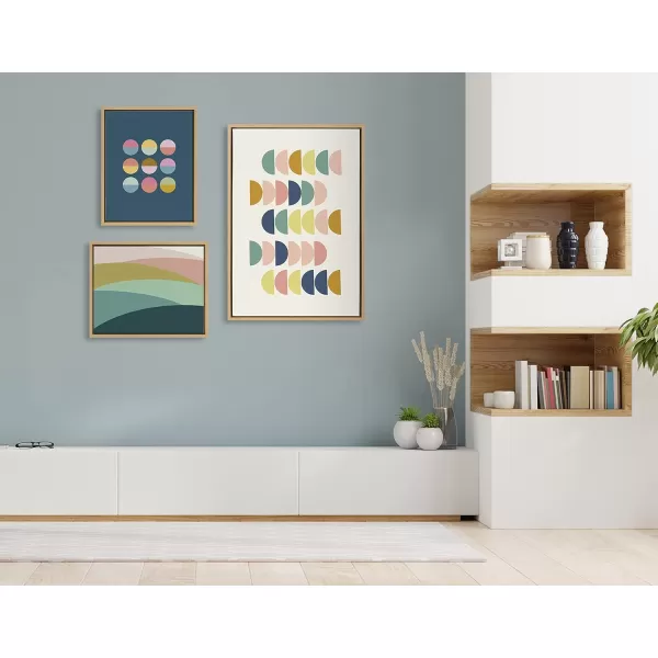Kate and Laurel Sylvie Simple Shapes in Soft Colors Framed Canvas Wall Art Set by Apricot and Birch Set of 3 two 16x20 and one 23x33 Natural Finish Frames Decorative Abstract Art Set for Wall