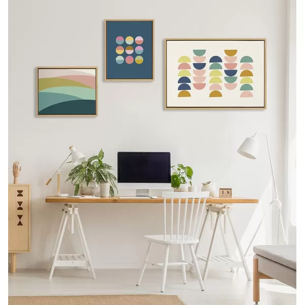Kate and Laurel Sylvie Simple Shapes in Soft Colors Framed Canvas Wall Art Set by Apricot and Birch Set of 3 two 16x20 and one 23x33 Natural Finish Frames Decorative Abstract Art Set for Wall