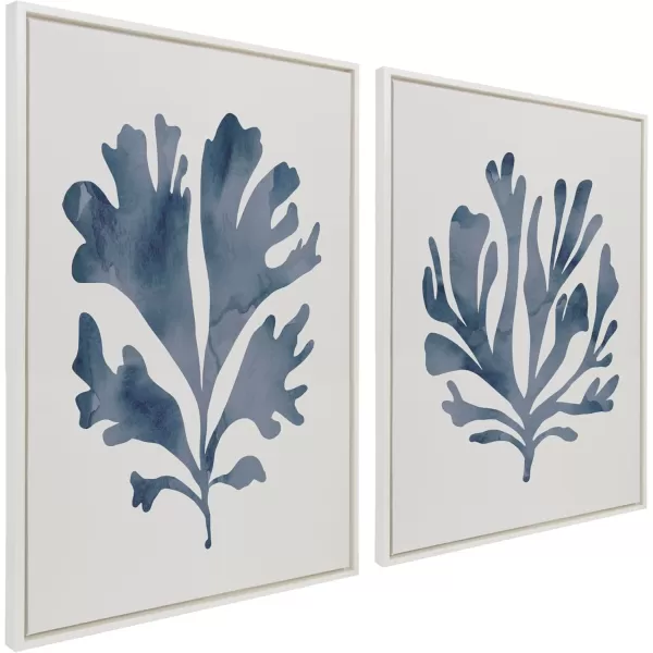 Kate and Laurel Sylvie Sophisticated Neutral Coral Blue 1 and 2 Framed Canvas Wall Art Set by The Creative Bunch Studio 2 Piece 18x24 White Soft Coastal Art for WallWhite
