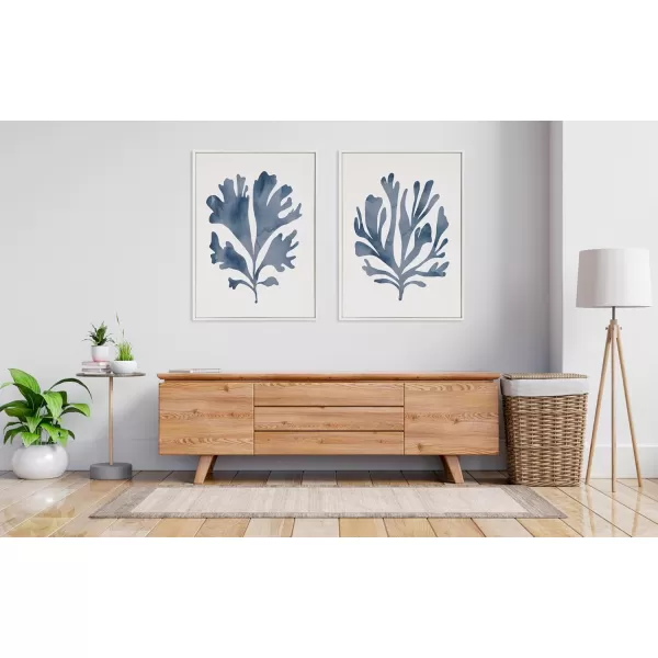 Kate and Laurel Sylvie Sophisticated Neutral Coral Blue 1 and 2 Framed Canvas Wall Art Set by The Creative Bunch Studio 2 Piece 18x24 White Soft Coastal Art for WallWhite