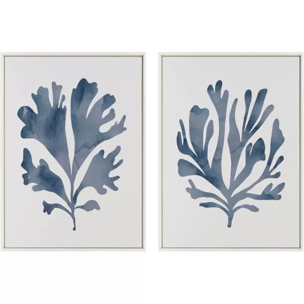 Kate and Laurel Sylvie Sophisticated Neutral Coral Blue 1 and 2 Framed Canvas Wall Art Set by The Creative Bunch Studio 2 Piece 18x24 White Soft Coastal Art for WallWhite