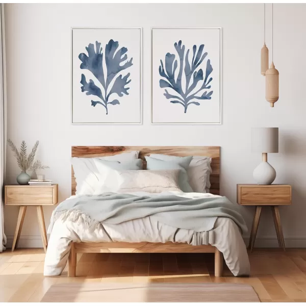 Kate and Laurel Sylvie Sophisticated Neutral Coral Blue 1 and 2 Framed Canvas Wall Art Set by The Creative Bunch Studio 2 Piece 18x24 White Soft Coastal Art for WallWhite