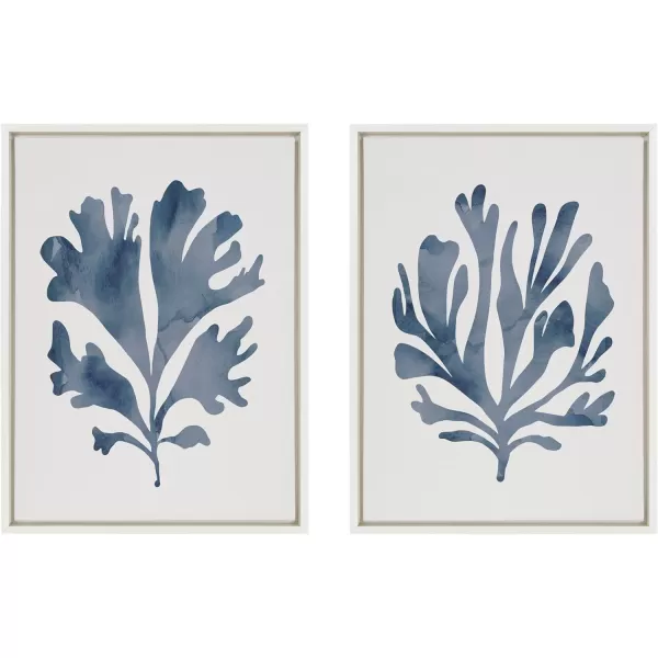 Kate and Laurel Sylvie Sophisticated Neutral Coral Blue 1 and 2 Framed Canvas Wall Art Set by The Creative Bunch Studio 2 Piece 18x24 White Soft Coastal Art for WallWhite