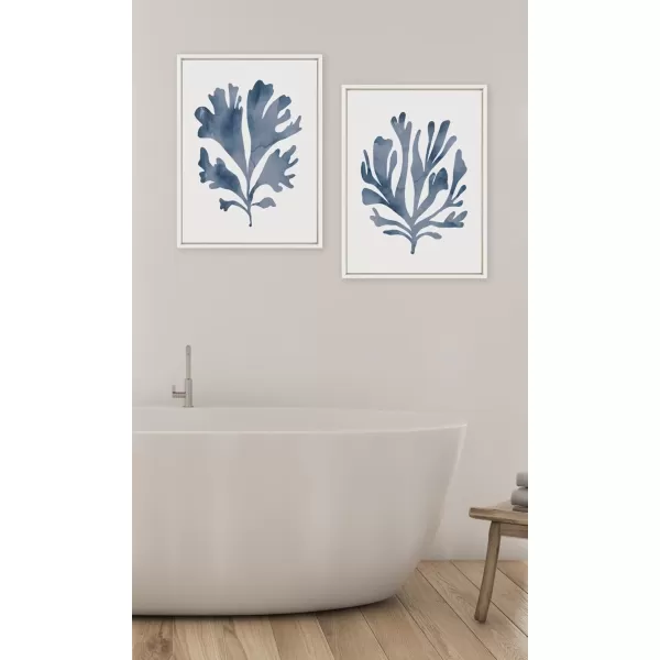 Kate and Laurel Sylvie Sophisticated Neutral Coral Blue 1 and 2 Framed Canvas Wall Art Set by The Creative Bunch Studio 2 Piece 18x24 White Soft Coastal Art for WallWhite