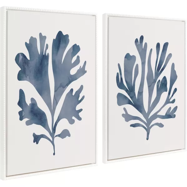 Kate and Laurel Sylvie Sophisticated Neutral Coral Blue 1 and 2 Framed Canvas Wall Art Set by The Creative Bunch Studio 2 Piece 18x24 White Soft Coastal Art for WallWhite