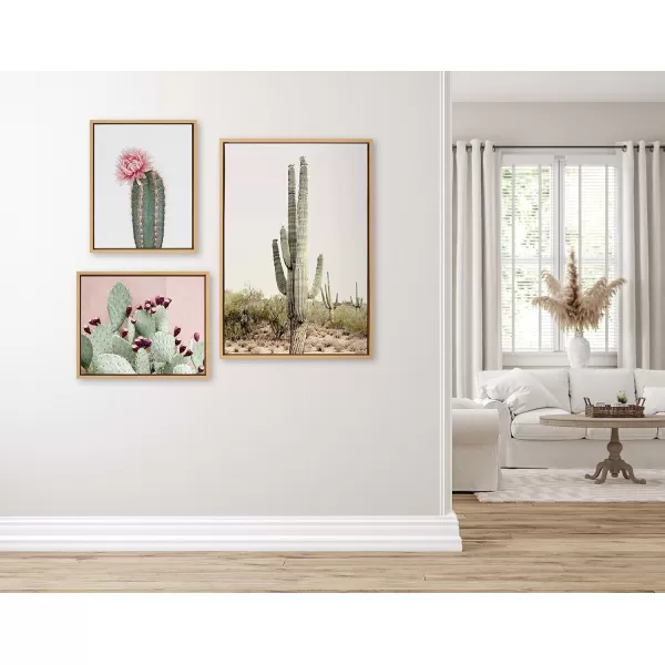 Kate and Laurel Sylvie Sunrise Cactus Pink Cactus Flower and Cactus 25 Framed Canvas Wall Art Set by Amy Peterson Art Studio 3 Piece Set 16x20 and 23x33 Natural Southwest Desert Wall Dcor