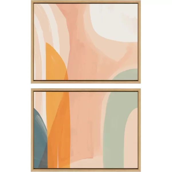 Kate and Laurel Sylvie Sunrise Over Marrakesh 1 and 2 Framed Canvas Wall Art Set by Kate Aurelia Holloway 2 Piece Set 18x24 Natural Modern Abstract Colorful Wall Dcor Set
