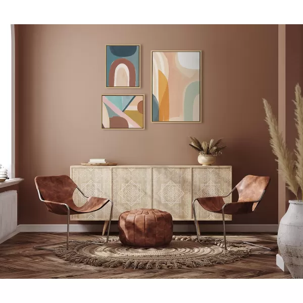 Kate and Laurel Sylvie Sunrise Over Marrakesh Teotitlan Valley Study 1 and 2 Framed Canvas Wall Art Set by Kate Aurelia Holloway 3 Piece Set 23x33 and 16x20 Natural MidCentury Modern Abstract Art