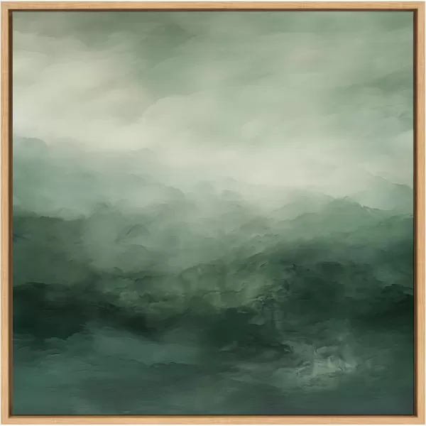 Kate and Laurel Sylvie Tonal Abstract Comforting Sage Emerald Forest Green Landscape Framed Canvas Wall Art by The Creative Bunch Studio 30x30 Natural Modern Abstract Landscape Art for WallNatural