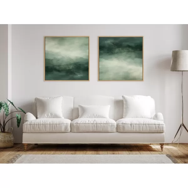 Kate and Laurel Sylvie Tonal Abstract Comforting Sage Emerald Forest Green Landscape Framed Canvas Wall Art by The Creative Bunch Studio 30x30 Natural Modern Abstract Landscape Art for WallNatural