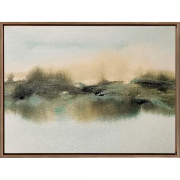 Kate and Laurel Sylvie Tranquil Meadows Framed Canvas Wall Art by Amy Lighthall 18x40 Gold Soft Abstract Watercolor Nature Landscape Art for Wall Home DecorGold