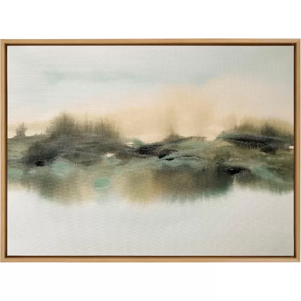 Kate and Laurel Sylvie Tranquil Meadows Framed Canvas Wall Art by Amy Lighthall 18x40 Gold Soft Abstract Watercolor Nature Landscape Art for Wall Home DecorNatural