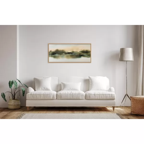 Kate and Laurel Sylvie Tranquil Meadows Framed Canvas Wall Art by Amy Lighthall 18x40 Gold Soft Abstract Watercolor Nature Landscape Art for Wall Home DecorNatural