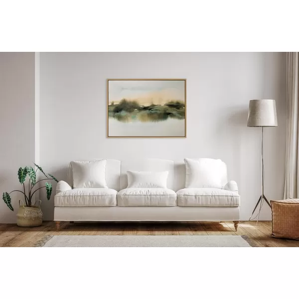 Kate and Laurel Sylvie Tranquil Meadows Framed Canvas Wall Art by Amy Lighthall 18x40 Gold Soft Abstract Watercolor Nature Landscape Art for Wall Home DecorNatural