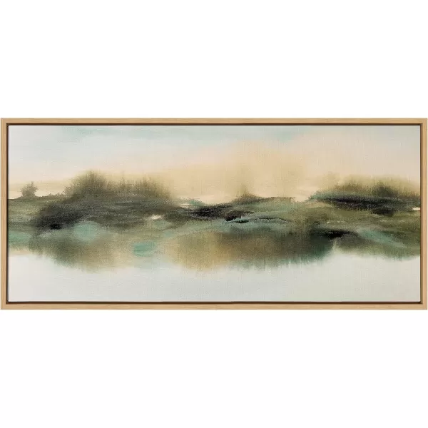 Kate and Laurel Sylvie Tranquil Meadows Framed Canvas Wall Art by Amy Lighthall 18x40 Gold Soft Abstract Watercolor Nature Landscape Art for Wall Home DecorNatural