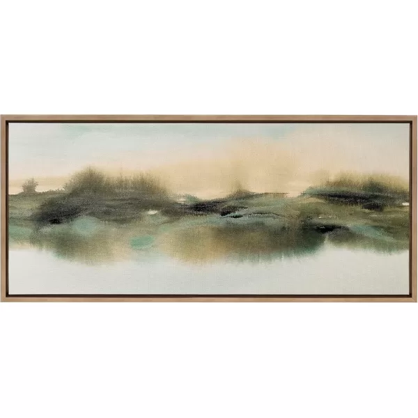 Kate and Laurel Sylvie Tranquil Meadows Framed Canvas Wall Art by Amy Lighthall 18x40 Gold Soft Abstract Watercolor Nature Landscape Art for Wall Home DecorGold