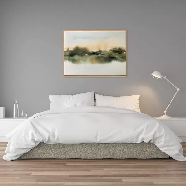 Kate and Laurel Sylvie Tranquil Meadows Framed Canvas Wall Art by Amy Lighthall 18x40 Gold Soft Abstract Watercolor Nature Landscape Art for Wall Home DecorNatural