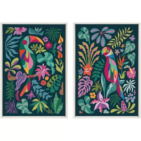 Kate and Laurel Sylvie Tropical Parrot and Tropical Toucan Framed Canvas Wall Art Set by Rachel Lee 2 Piece Set 23x33 White Vibrant Colorful Bird Art for Wall