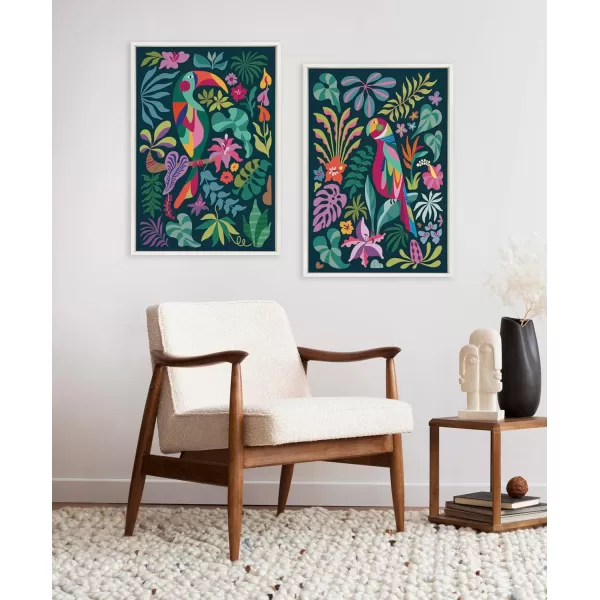 Kate and Laurel Sylvie Tropical Parrot and Tropical Toucan Framed Canvas Wall Art Set by Rachel Lee 2 Piece Set 23x33 White Vibrant Colorful Bird Art for Wall
