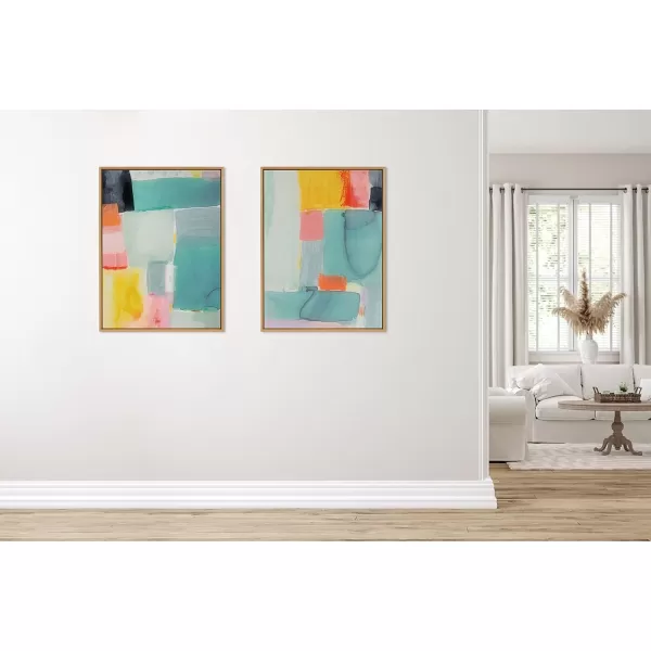 Kate and Laurel Sylvie United Colors I Framed Canvas Wall Art by Amy Lighthall 28x38 Natural Modern Soft Watercolor Abstract Art for Wall Home DecorNatural
