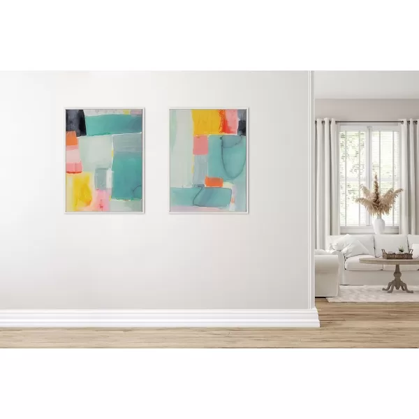 Kate and Laurel Sylvie United Colors I Framed Canvas Wall Art by Amy Lighthall 28x38 Natural Modern Soft Watercolor Abstract Art for Wall Home DecorWhite
