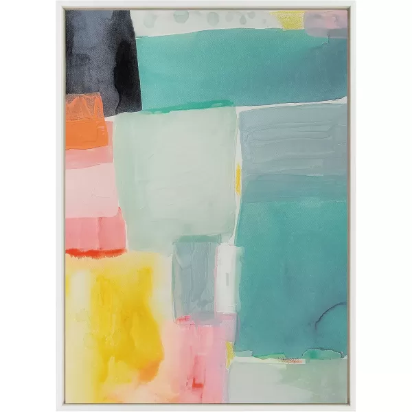 Kate and Laurel Sylvie United Colors I Framed Canvas Wall Art by Amy Lighthall 28x38 Natural Modern Soft Watercolor Abstract Art for Wall Home DecorWhite