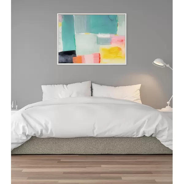 Kate and Laurel Sylvie United Colors I Framed Canvas Wall Art by Amy Lighthall 28x38 Natural Modern Soft Watercolor Abstract Art for Wall Home DecorWhite