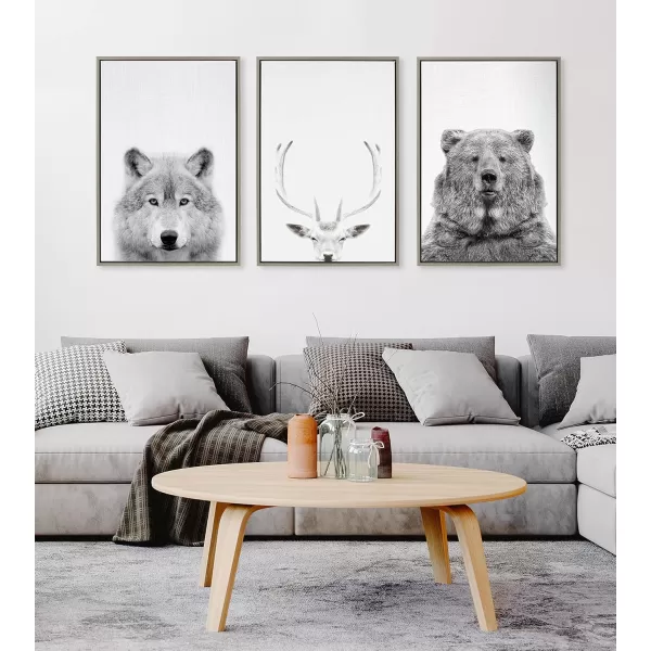 Kate and Laurel Sylvie Wolf and Bear European Framed Canvas Wall Art Set by Simon Te of Tai Prints 2 piece 18x24 Natural Modern Nature Animals Art for Wall Home DecorGray