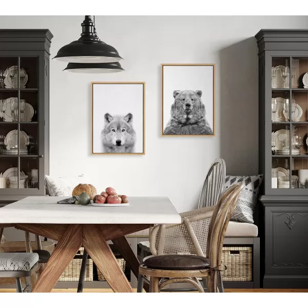 Kate and Laurel Sylvie Wolf and Bear European Framed Canvas Wall Art Set by Simon Te of Tai Prints 2 piece 18x24 Natural Modern Nature Animals Art for Wall Home DecorNatural