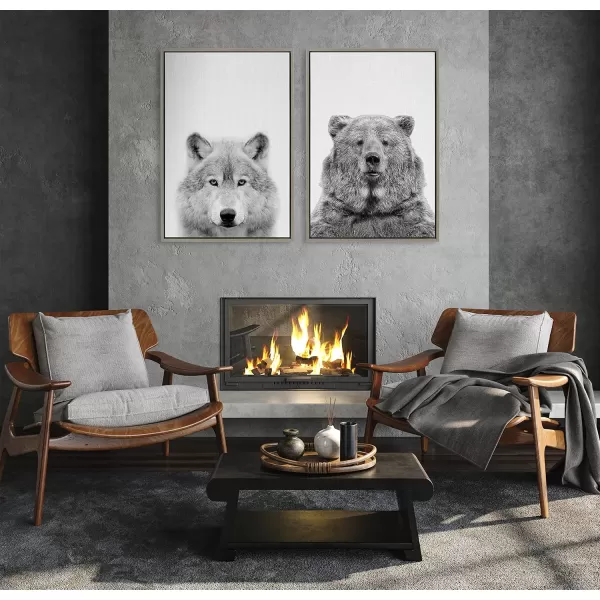 Kate and Laurel Sylvie Wolf and Bear European Framed Canvas Wall Art Set by Simon Te of Tai Prints 2 piece 18x24 Natural Modern Nature Animals Art for Wall Home DecorGray