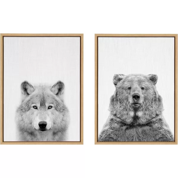 Kate and Laurel Sylvie Wolf and Bear European Framed Canvas Wall Art Set by Simon Te of Tai Prints 2 piece 18x24 Natural Modern Nature Animals Art for Wall Home DecorNatural