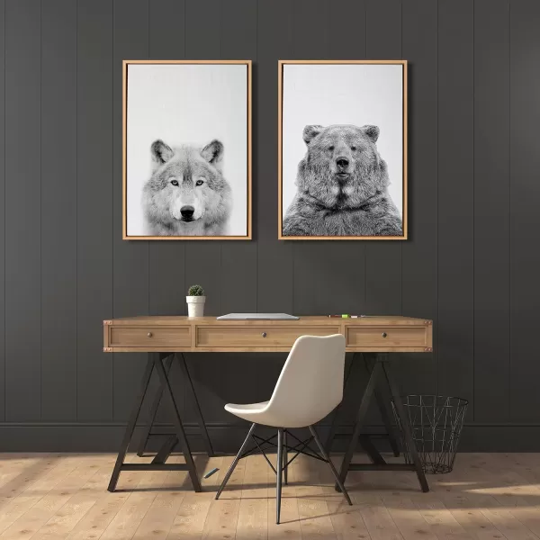 Kate and Laurel Sylvie Wolf and Bear European Framed Canvas Wall Art Set by Simon Te of Tai Prints 2 piece 18x24 Natural Modern Nature Animals Art for Wall Home DecorNatural
