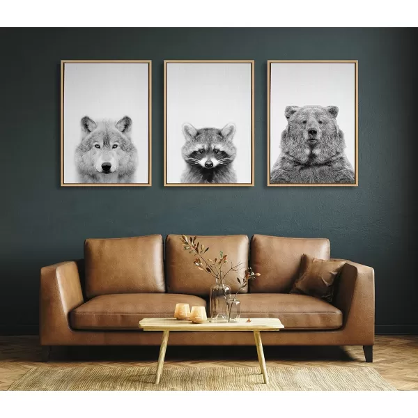 Kate and Laurel Sylvie Wolf and Bear European Framed Canvas Wall Art Set by Simon Te of Tai Prints 2 piece 18x24 Natural Modern Nature Animals Art for Wall Home DecorNatural