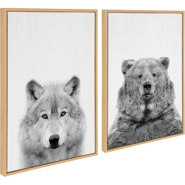 Kate and Laurel Sylvie Wolf and Bear European Framed Canvas Wall Art Set by Simon Te of Tai Prints 2 piece 18x24 Natural Modern Nature Animals Art for Wall Home DecorNatural