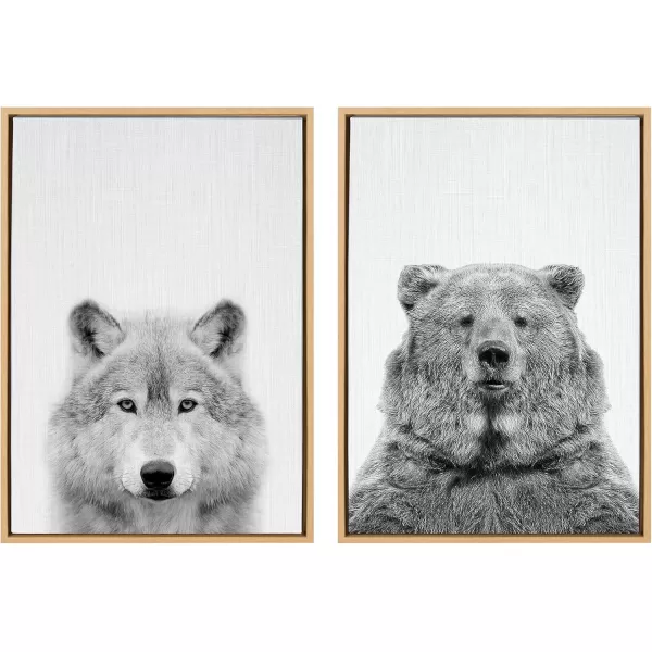 Kate and Laurel Sylvie Wolf and Bear European Framed Canvas Wall Art Set by Simon Te of Tai Prints 2 piece 18x24 Natural Modern Nature Animals Art for Wall Home DecorNatural