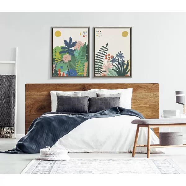 Kate and Laurel Sylvie Zen Garden 2 Framed Canvas Wall Art by Kelly Knaga 18x24 Gray Colorful Floral Art for WallGray