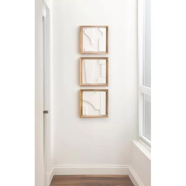Kate and Laurel Yukiah Modern Geometric Wooden Wall Art Set Set of 3 White and Natural Wood Transitional Decorative Sculptural Wood Plaque Art Collection for Wall Decor